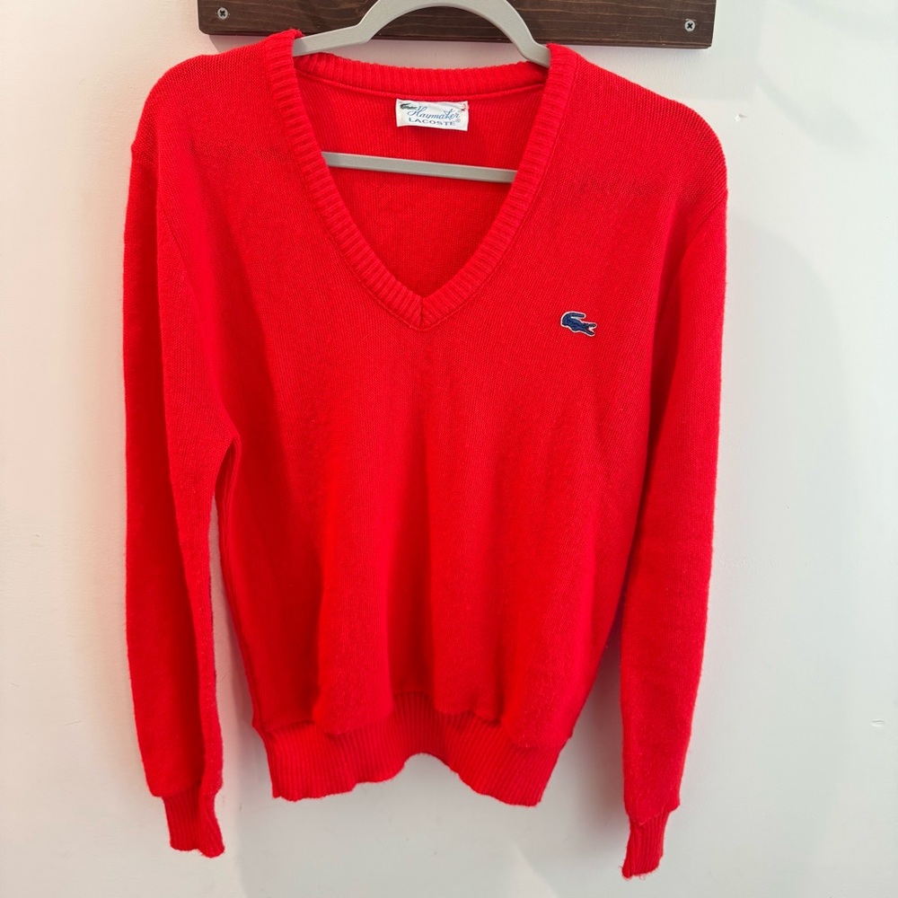 Lacoste Men's V-Neck Sweater in Bright Red